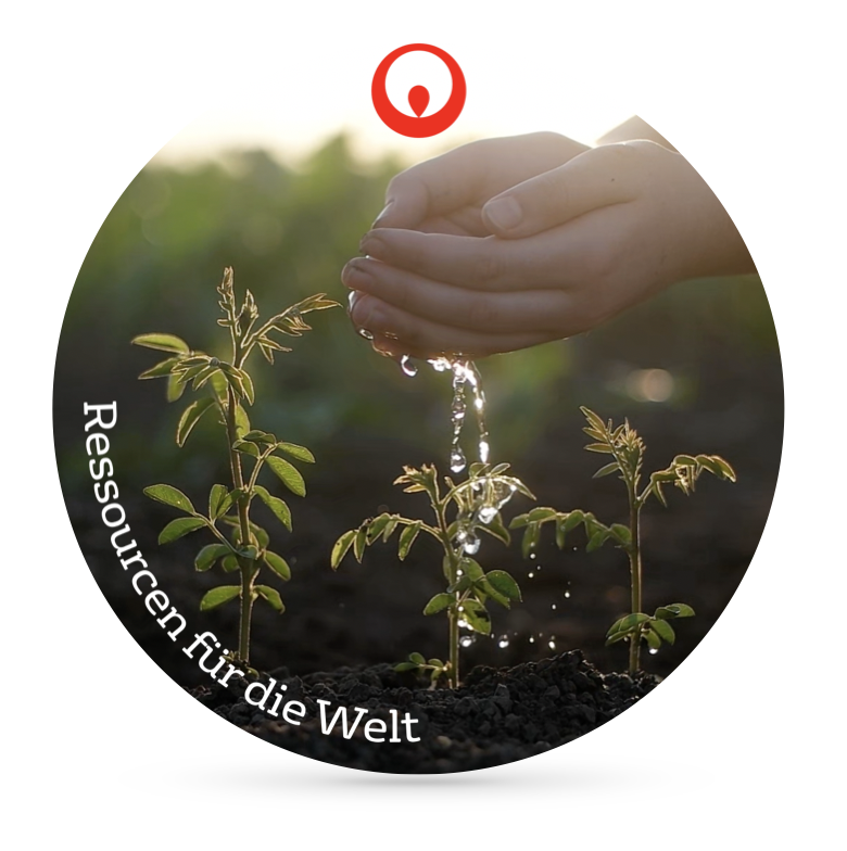 Vision Veolia Industries Austria, Hände, welche Wasser auf Pflanzen tropfen lassen